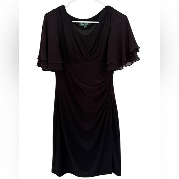 RALPH LAUREN Black Cocktail Dress Flutter Sleeves Women 4P 4 Petite - Picture 1 of 6